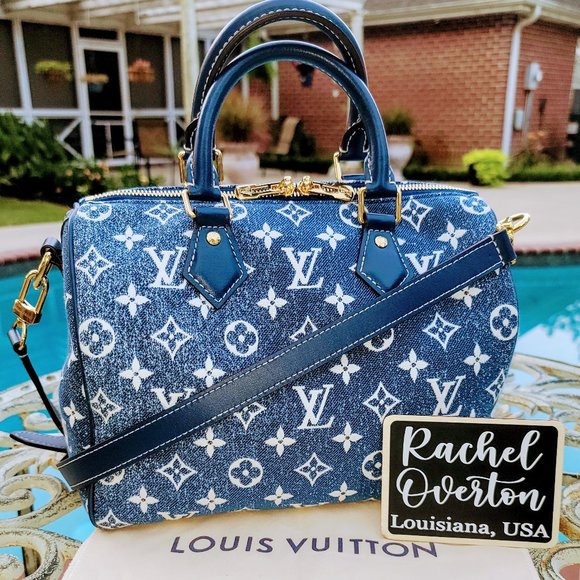 LOUIS VUITTON Monogram Jacquard Denim 25 Speedy Bandouliere Navy Blue - **RARE**